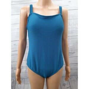 KONA SOL SWIMSUIT ONE PIECE SQUARE NECK RIBBED WOMENS TEAL BLUE L